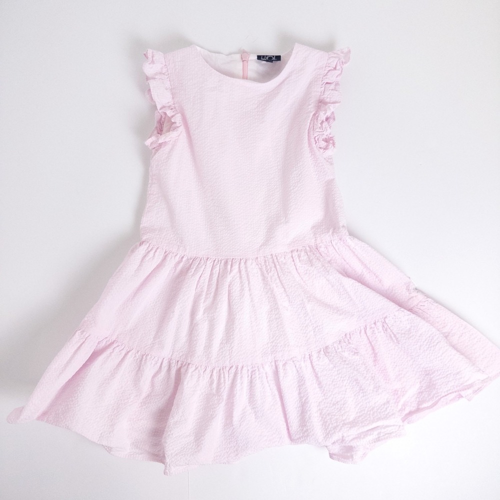 Little Olin Seersucker Dress Kids 4T 5T Pink Ruffle‎ Tiered Cotton